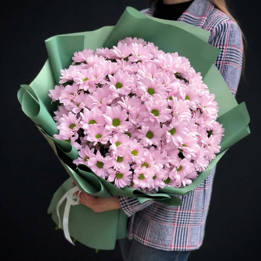 Букет из 9 кустовых розовых хризантем в крафте, Голландия